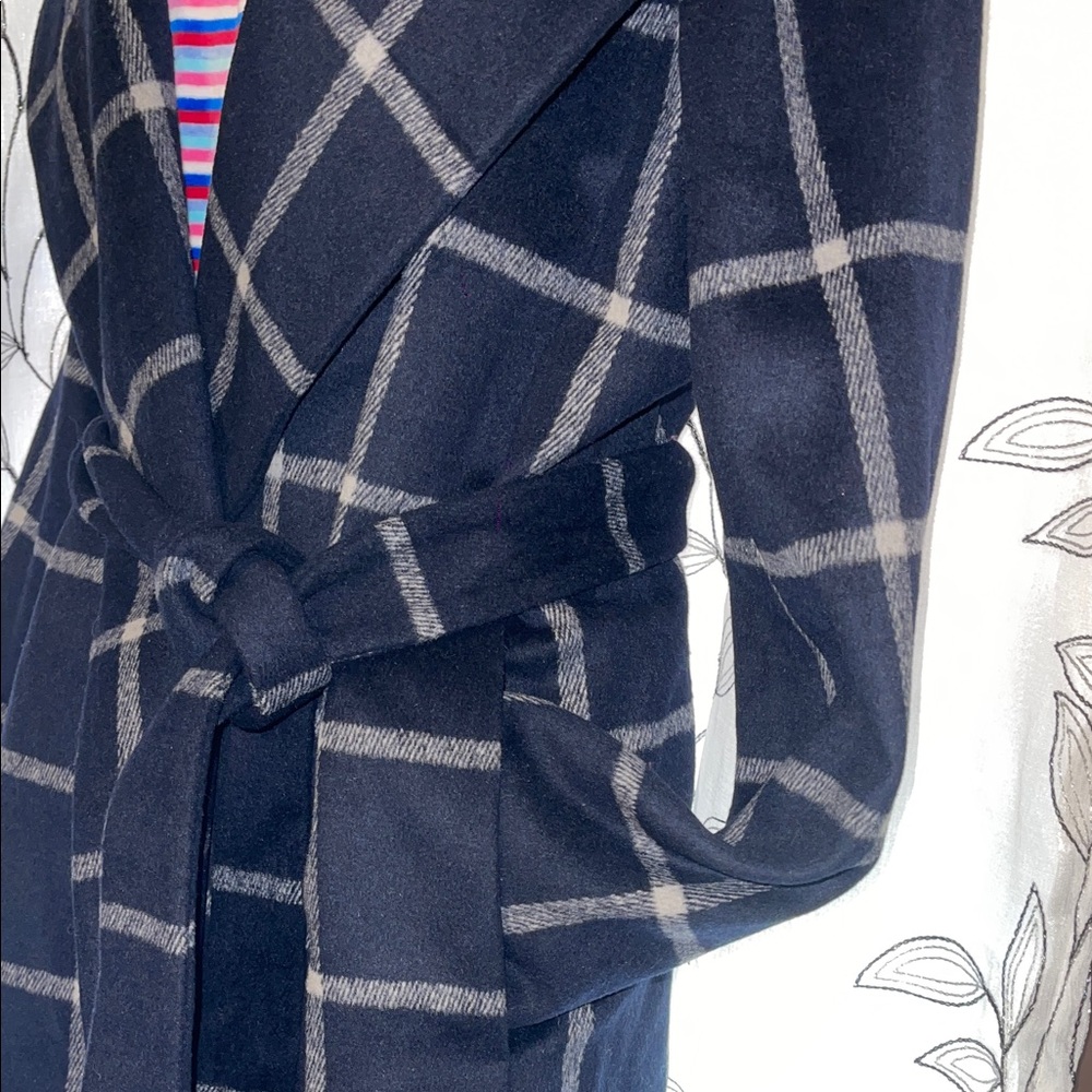 Ann Taylor Navy Plaid Trench Coat - Picture 4 of 12